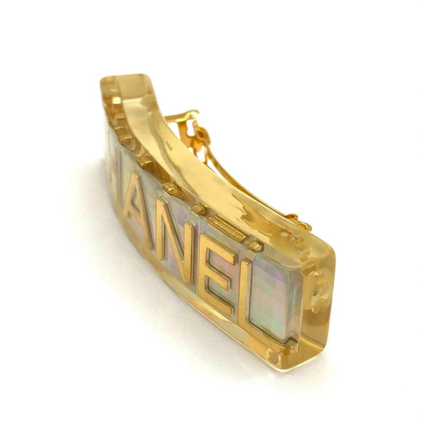 Chanel Barrette Hair Clip Plastic 97P Engraved Clear Hologram Prism