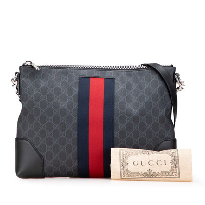 Gucci Gg Supreme Sherry Line Crossbody Shoulder Bag 474139 Black Leather