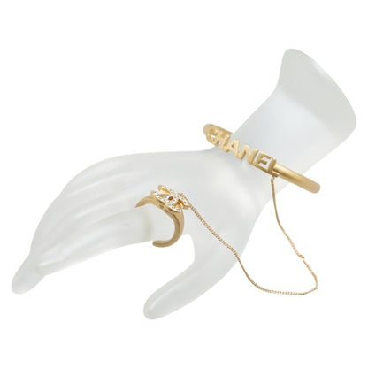 Chanel Coco Mark Logo Bangle Chain Ring Gold Plated Rhinestone