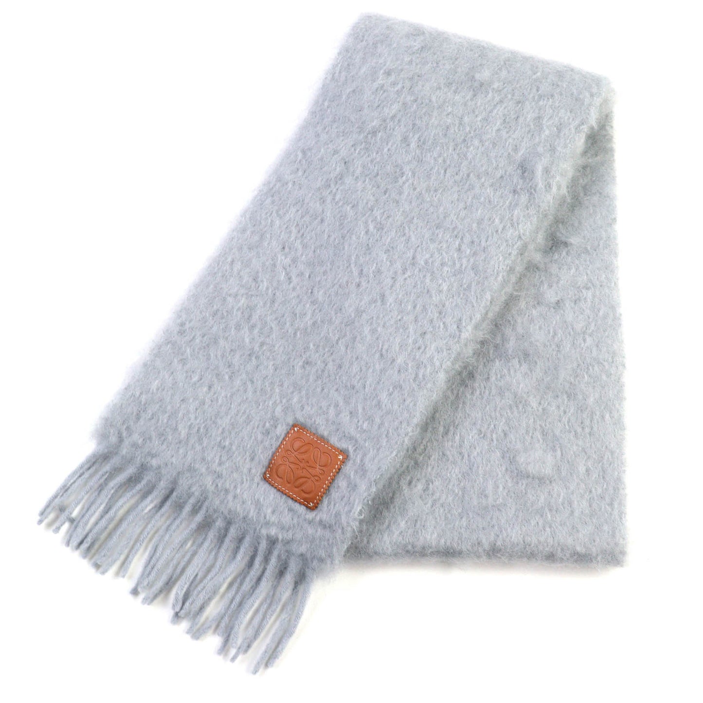 Loewe F655254X01 Mohair Wool Scarf With Anagram Leather Patch And Fringe