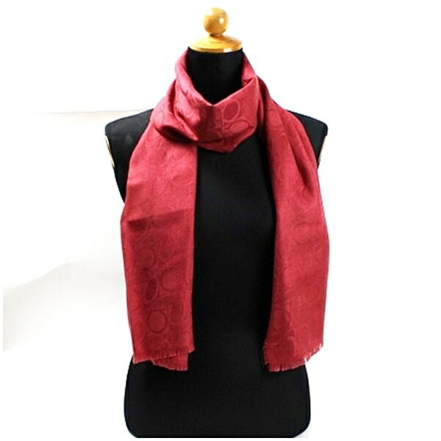 Salvatore Ferragamo Silk Wool Cashmere Stole Red Gancini Pattern