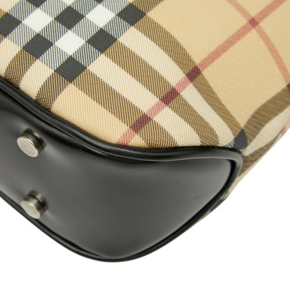Burberry Nova Check Handbag Tote Bag Beige Black Leather