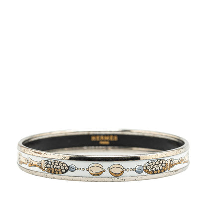 Hermes Enamel Bangle Silver White Multicolor Metal