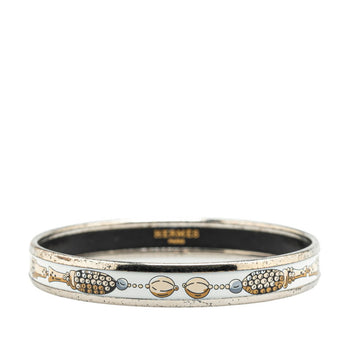 Hermes Enamel Bangle Silver White Multicolor Metal