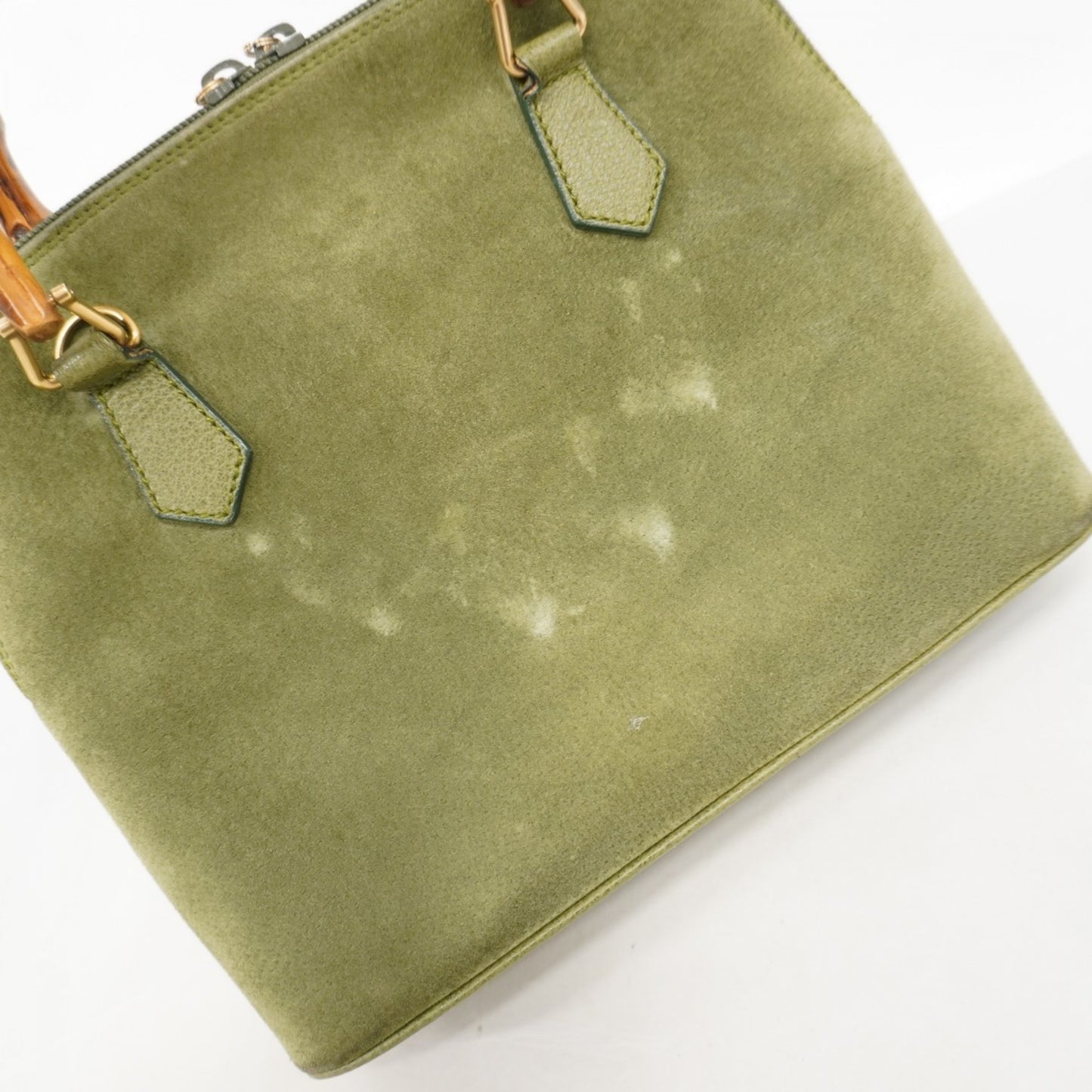 Gucci Bamboo Handbag 000 1046 0290 Suede Green Champagne 2-Way Bag