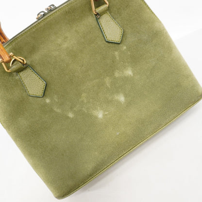 Gucci Bamboo Handbag 000 1046 0290 Suede Green Champagne 2-Way Bag