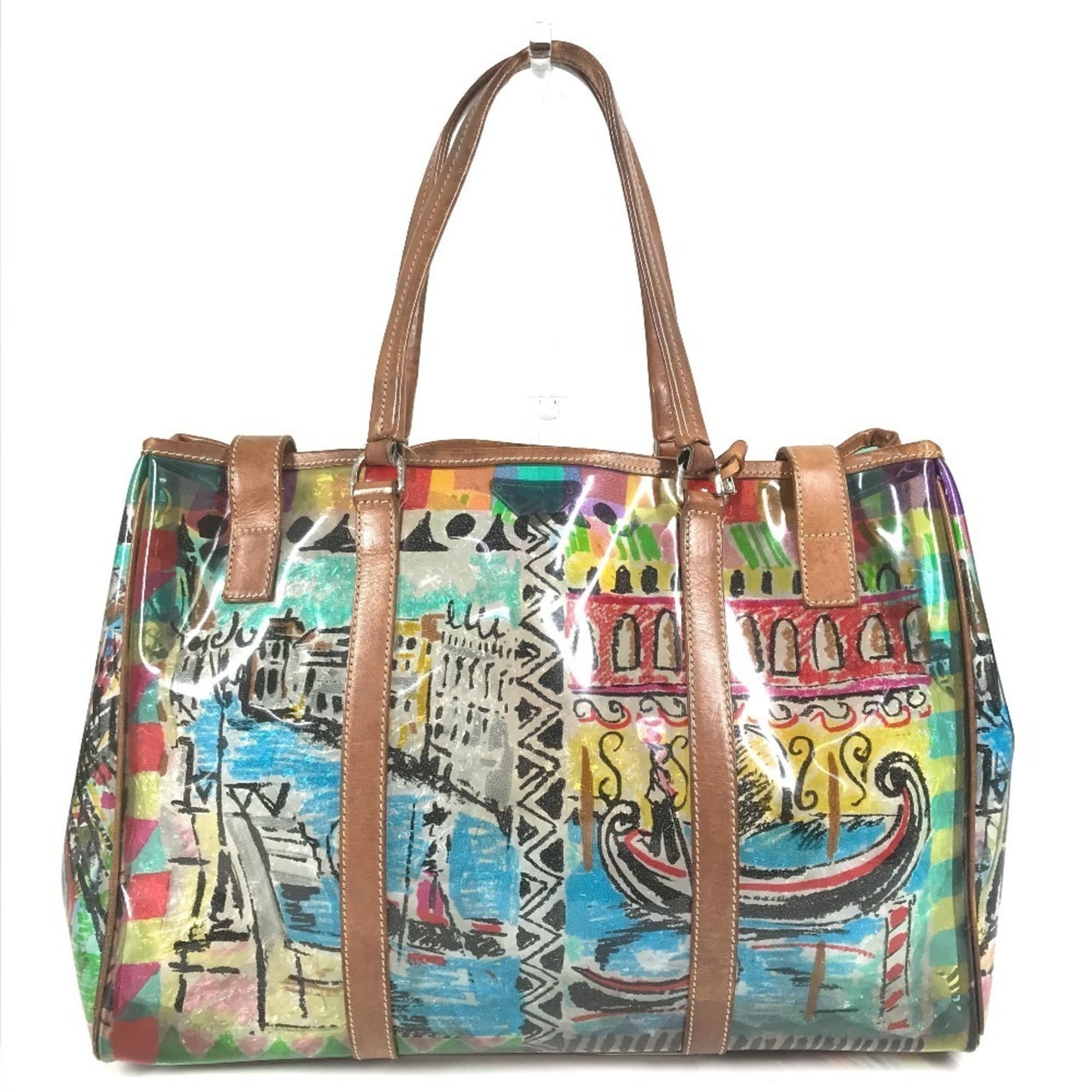 Prada Br2515 Venetian Print All-Over Triangle Logo Plaque Shoulder Bag/Tote Bag In Vinyl And Leather