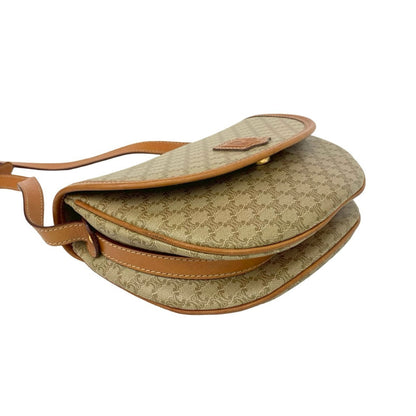 Celine Macadam Blason Triomphe Logo Leather Shoulder Bag In Beige