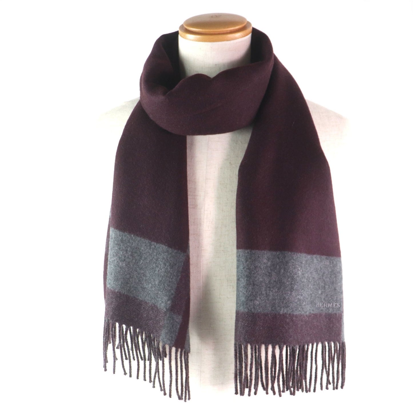 Hermes H Passant 100% Cashmere Scarf With Embroidered Logo And Fringe