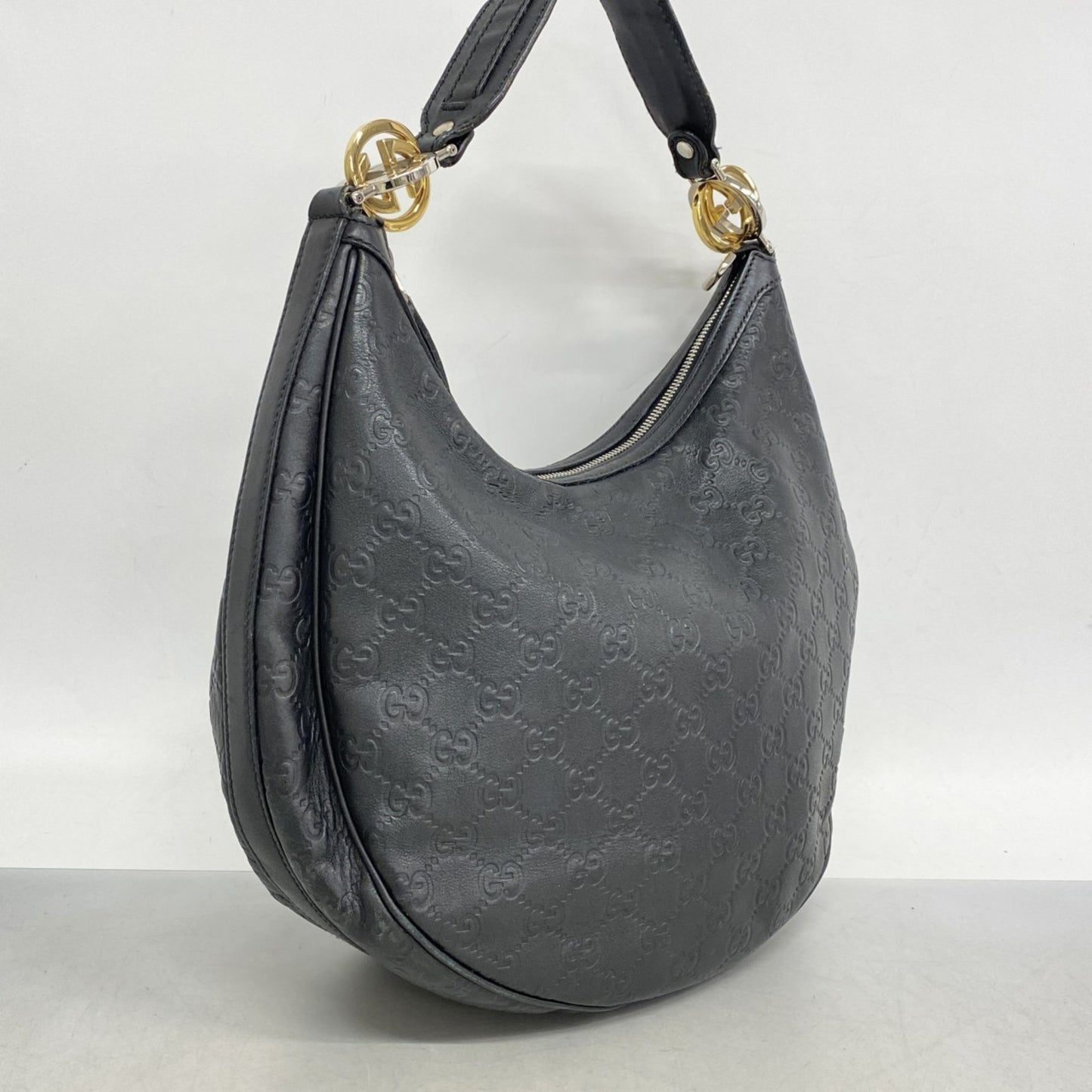 Gucci Shoulder Bag Guccissima 232962 Leather Black Gold