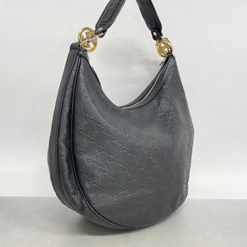 Gucci Shoulder Bag Guccissima 232962 Leather Black Gold