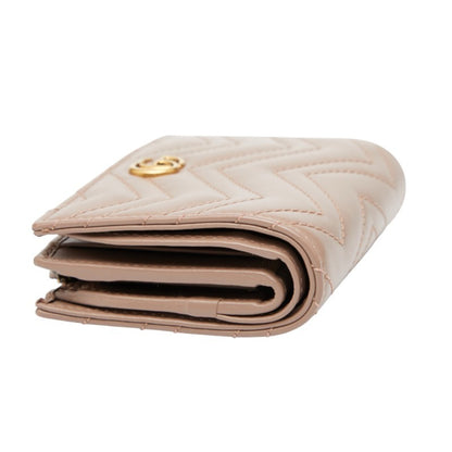 Gucci Gg Marmont Double G Bifold Compact Wallet 773427 Pink Beige Leather