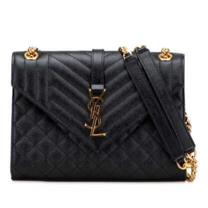 Saint Laurent Ysl Logo Envelope Medium Shoulder Bag In Black