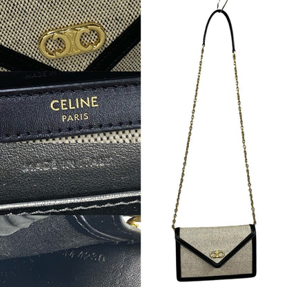 Celine Triomphe Chain Shoulder Bag In Canvas And Leather