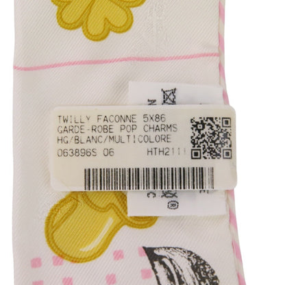 Hermes Twilly Garde Robe Pop Silk Scarf/Muffler In White