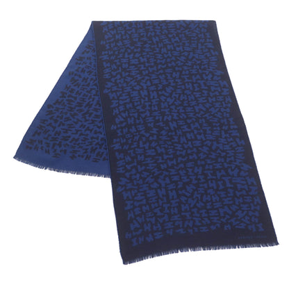 Hermes Cashmere And Silk Blend H Logo All-Over Print Mini Fringe Stole/Scarf/Shawl In Navy Black