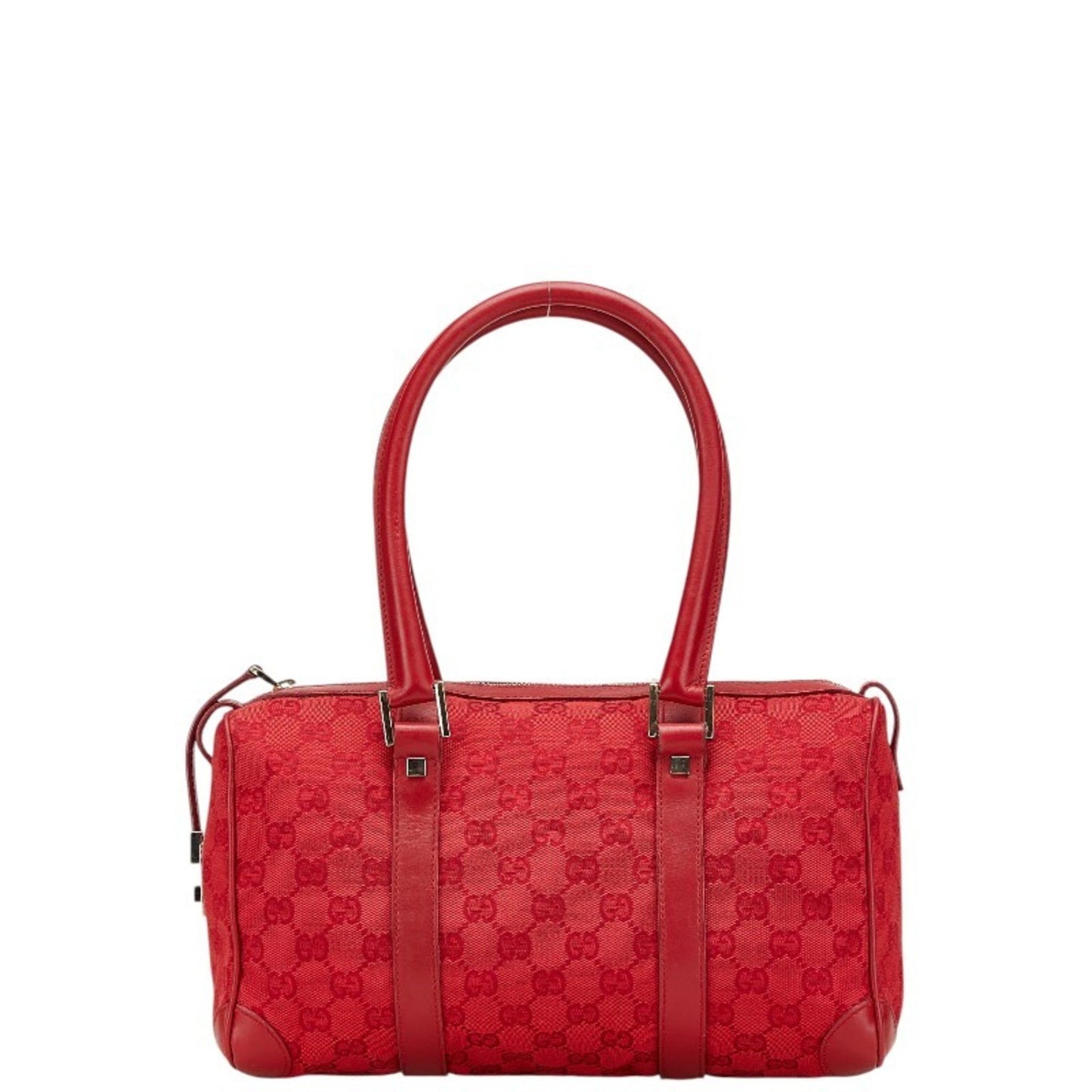 Gucci Gg Canvas Mini Boston Bag Handbag 000 0851 Red Leather
