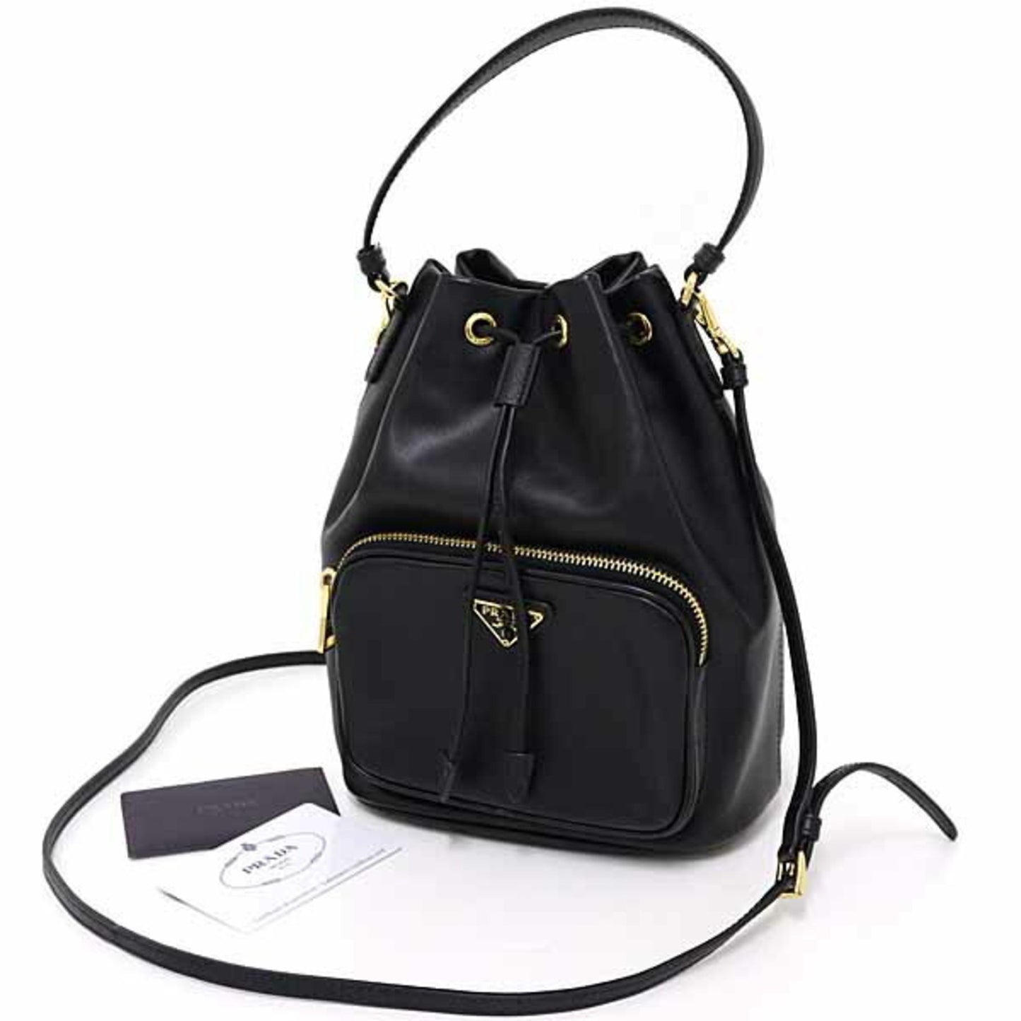 Prada Duet Bucket Bag Shoulder In Soft Calfskin And Saffiano Leather