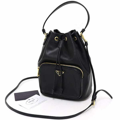 Prada Duet Bucket Bag Shoulder In Soft Calfskin And Saffiano Leather
