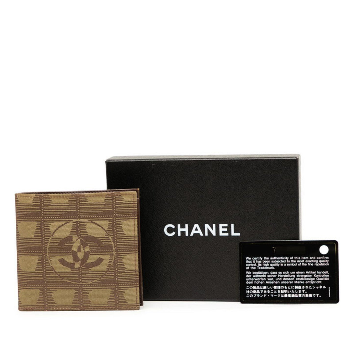 Chanel New Travel Line Coco Mark Bifold Wallet Khaki Nylon Leather