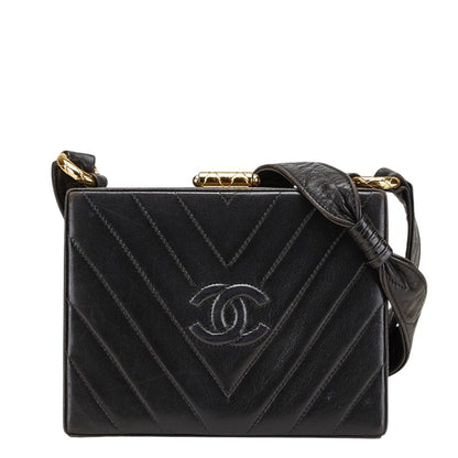 Chanel Chevron V-Stitch Shoulder Bag In Black Lambskin