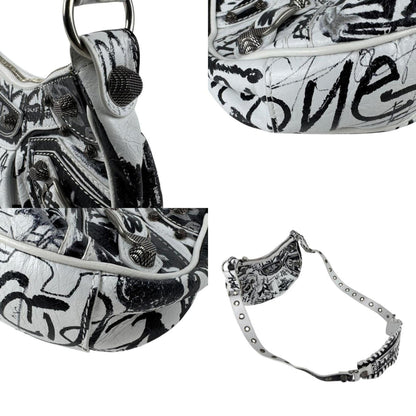 Balenciaga Le Cagole Xs Shoulder Bag In White And Black Leather