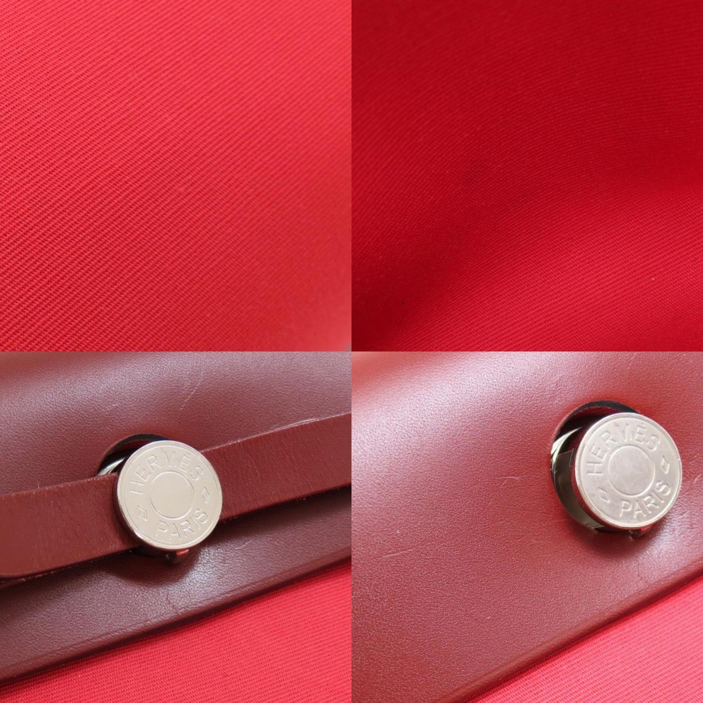 Hermes Airbag Zip Pm Red Handbag Toile Officier