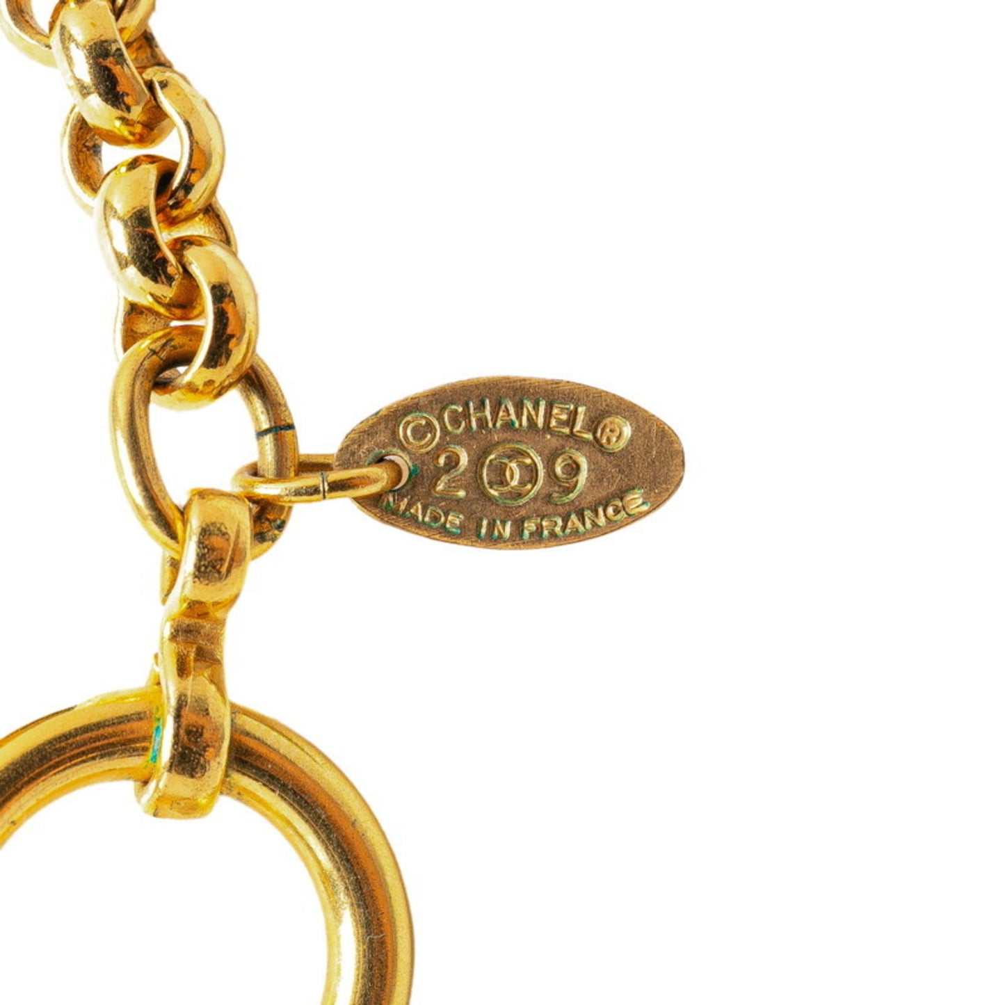 Chanel Coco Mark Chain Circle Pendant Necklace Gold Plated