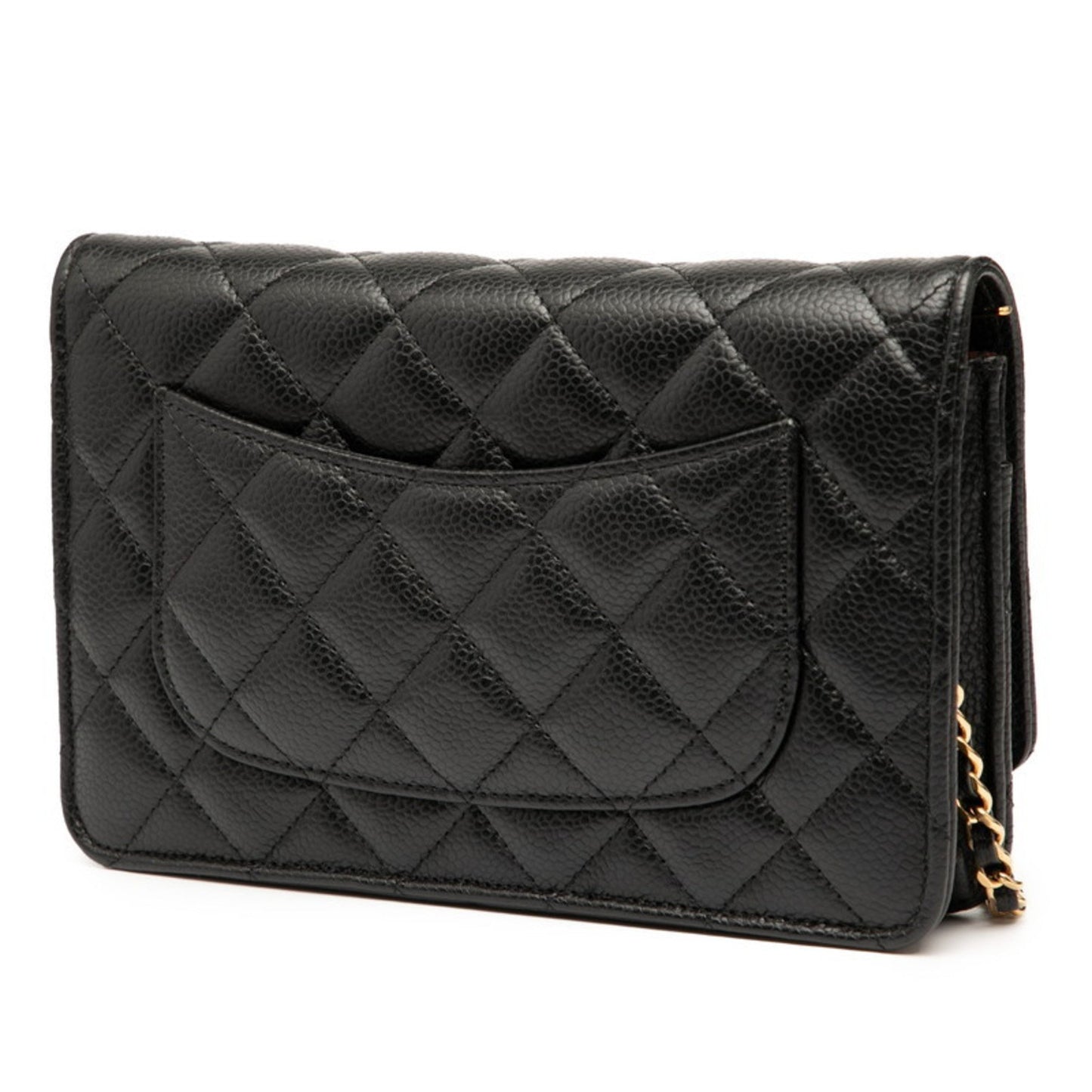 Chanel Matelasse Coco Mark Chain Wallet Shoulder Bag In Black Caviar Skin