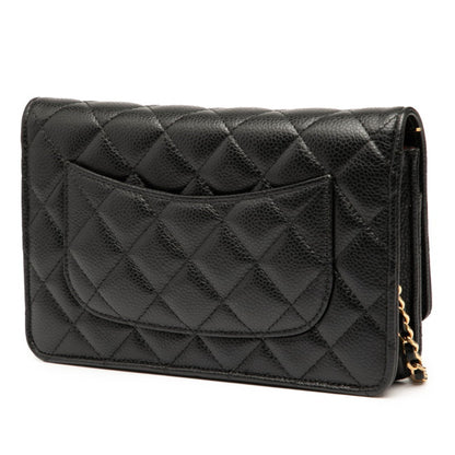 Chanel Matelasse Coco Mark Chain Wallet Shoulder Bag In Black Caviar Skin