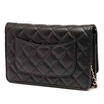 Chanel Matelasse Coco Mark Chain Wallet Shoulder Bag In Black Caviar Skin