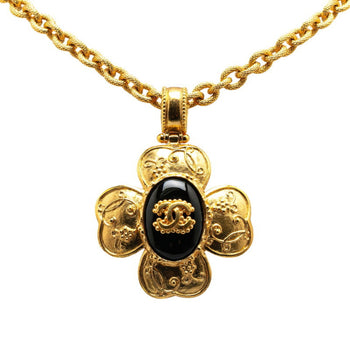 Chanel Coco Mark Gripoa Clover Motif Necklace Gold Black Plated