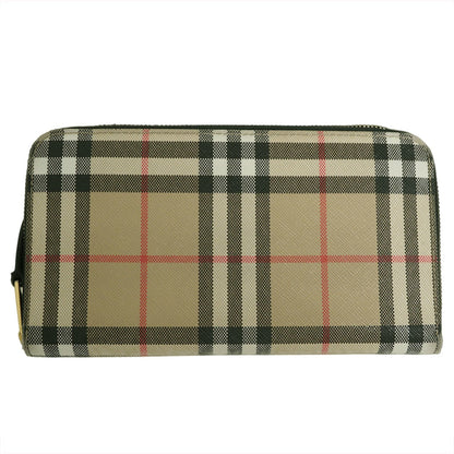 Burberry Check Round Long Wallet Pvc Leather