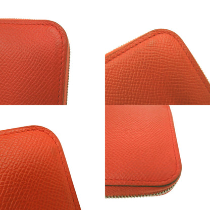 Herms Azap Compact Silk-In Coin Case X Ts 011 Au Leather Orange 0097 Hermes