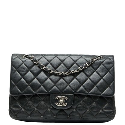 Chanel Matelasse 25 Coco Mark Double Flap Chain Shoulder Bag In Black With Silver Hardware And