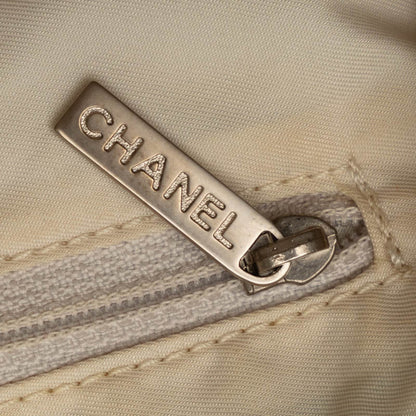 Chanel New Travel Line Handbag Boston Bag Ivory Beige Canvas Leather