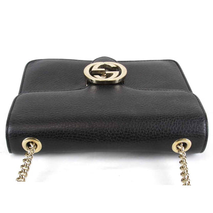 Gucci Interlocking G Chain 510304 493075 Shoulder Bag Leather Black
