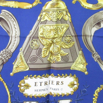 Hermes Carr 90 Etriers Stirrup Silk Scarf/Muffler Blue