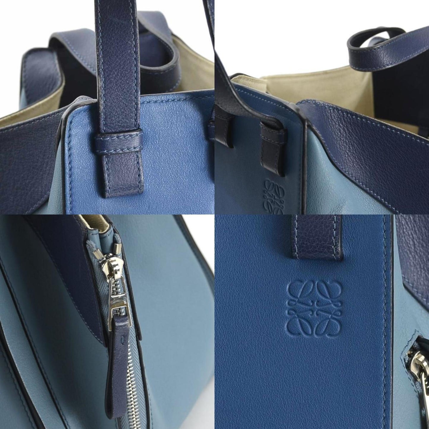 Loewe Handbag Shoulder Bag Hammock Leather Blue Navy Silver