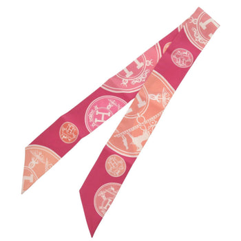 Herms Twilly Ex-Libris Confetti Silk Pink Scarf Muffler 0152 Hermes