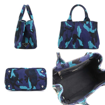 Prada Handbag Shoulder Bag Canapa Canvas Navy Blue Black