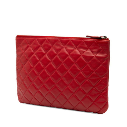 Chanel Matelasse Coco Mark Clutch Bag In Red Lambskin