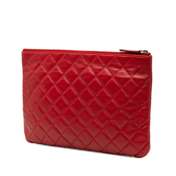 Chanel Matelasse Coco Mark Clutch Bag In Red Lambskin