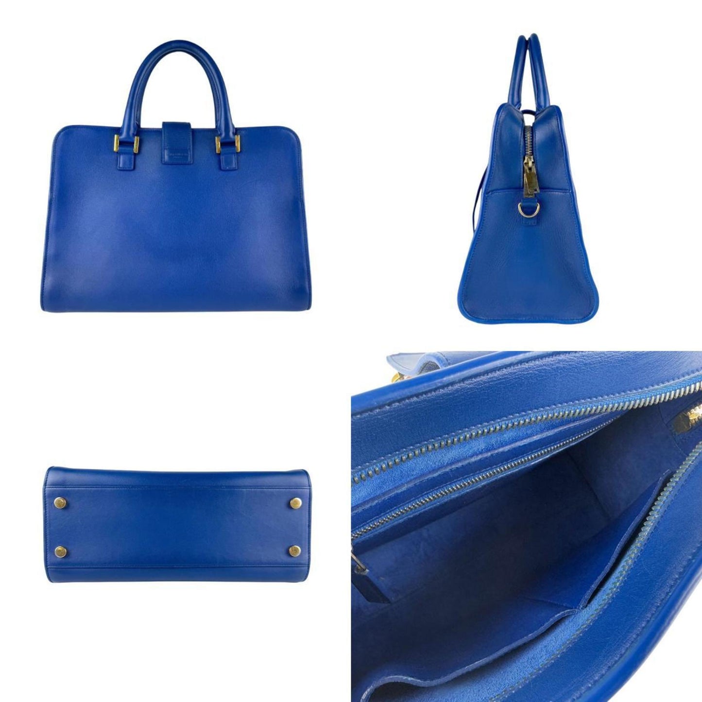 Yves Saint Laurent Cabas Leather Handbag Shoulder Bag In Blue And Gold