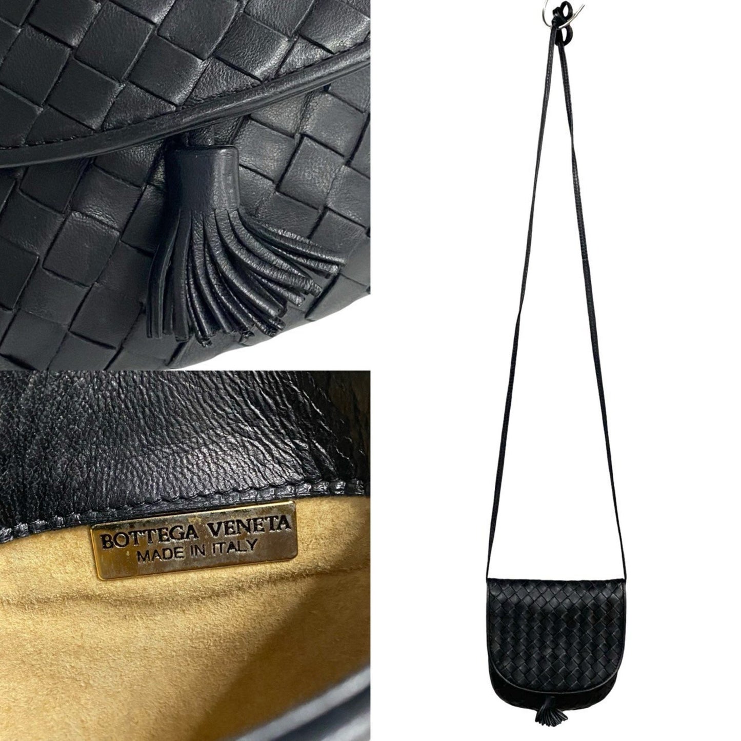 Bottega Veneta Intrecciato Tassel Leather Mini Shoulder Bag/Pochette In Black 34268