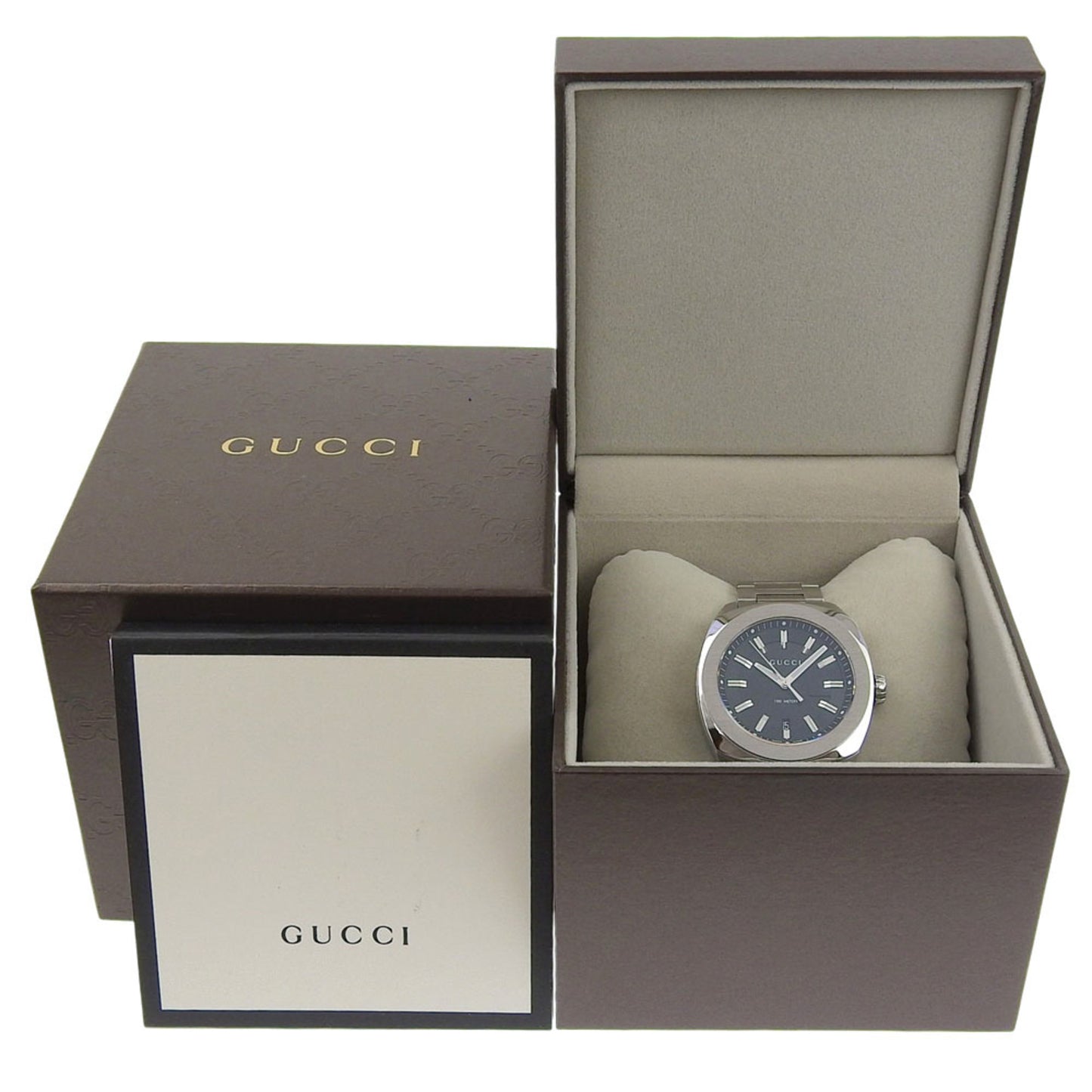 Gucci Date 100M Ya142201 142 2 Black Dial Stainless Steel Quartz Watch With Battery
