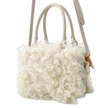 Miu Miu Miu Zipped Sheepfur Handbag 5Bb092 Miumiu 2-Way White