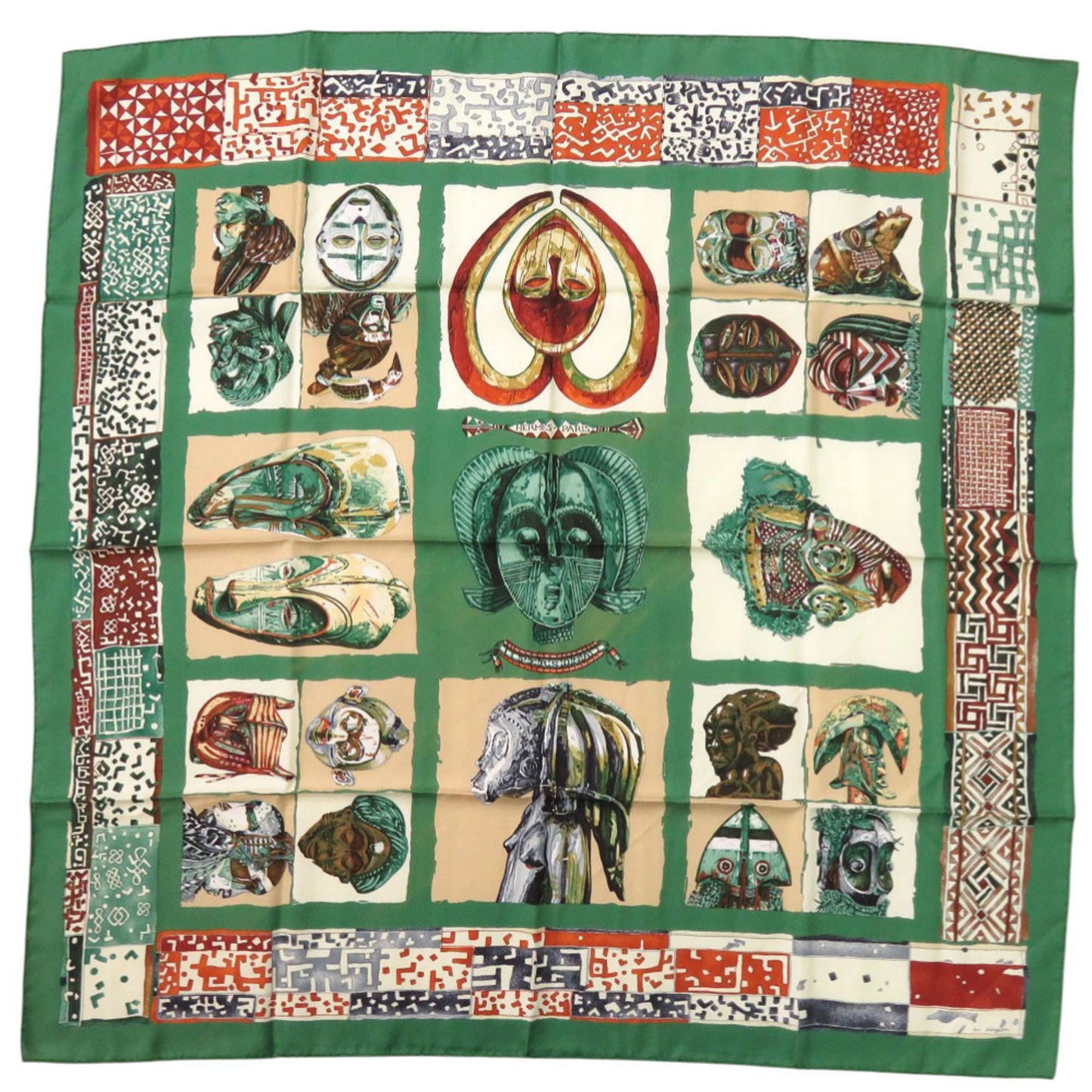 Hermes Herms Carr 90 Persona Silk Scarf Muffler In Green