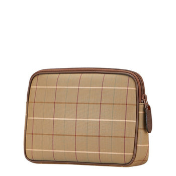 Burberry Check Clutch Bag Khaki Green Brown Canvas Leather