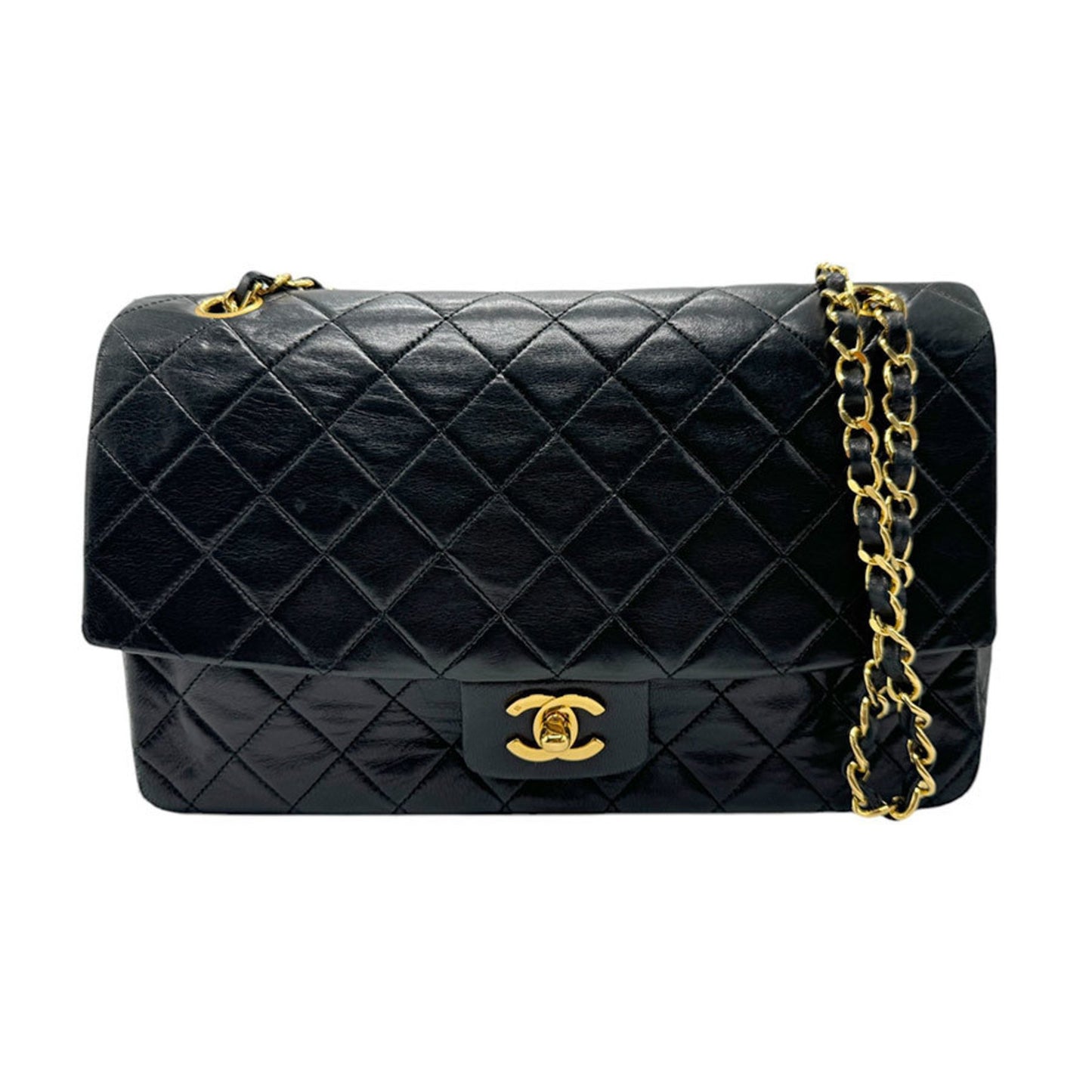 Chanel Shoulder Bag Lambskin Black Gold